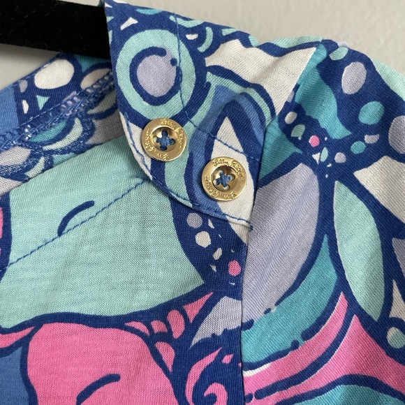 Lilly Pulitzer Women L Alida Boatneck 3/4 Sleeve Top Multi Sea Jewels Blue Pink - Picture 4 of 14